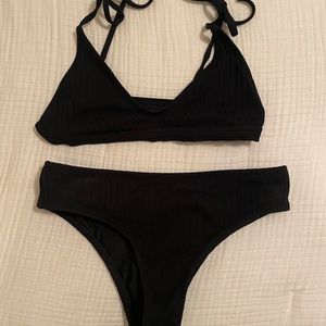 Static Swimwear black ribbed bikini